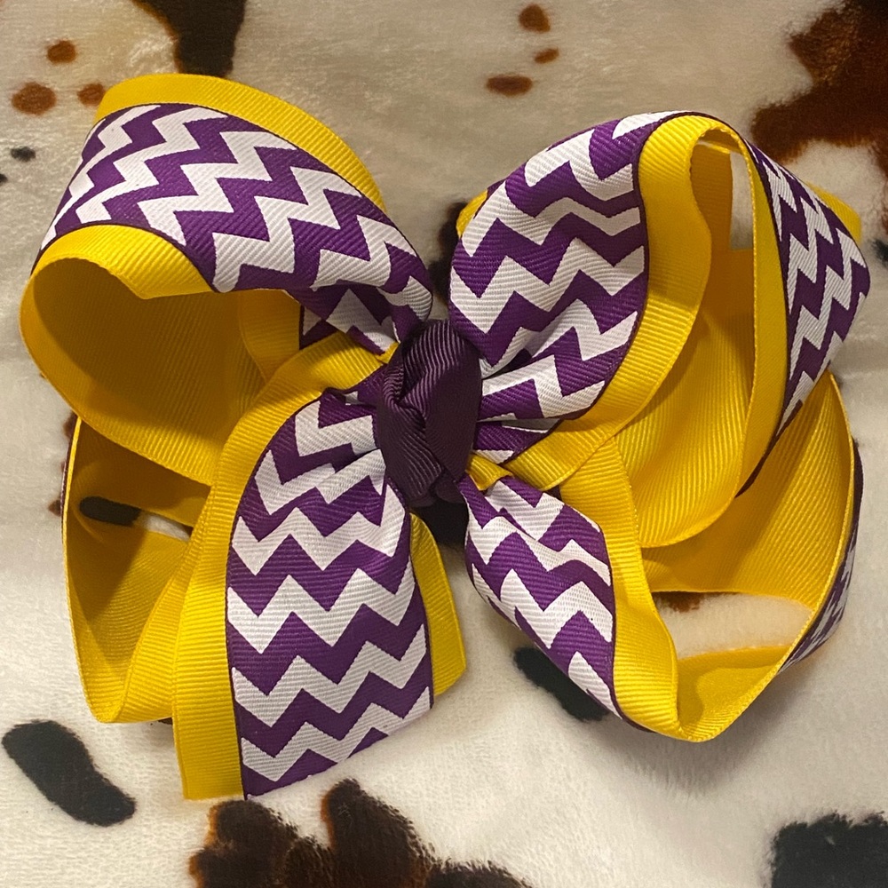 Purple and Gold Chevron bow.
